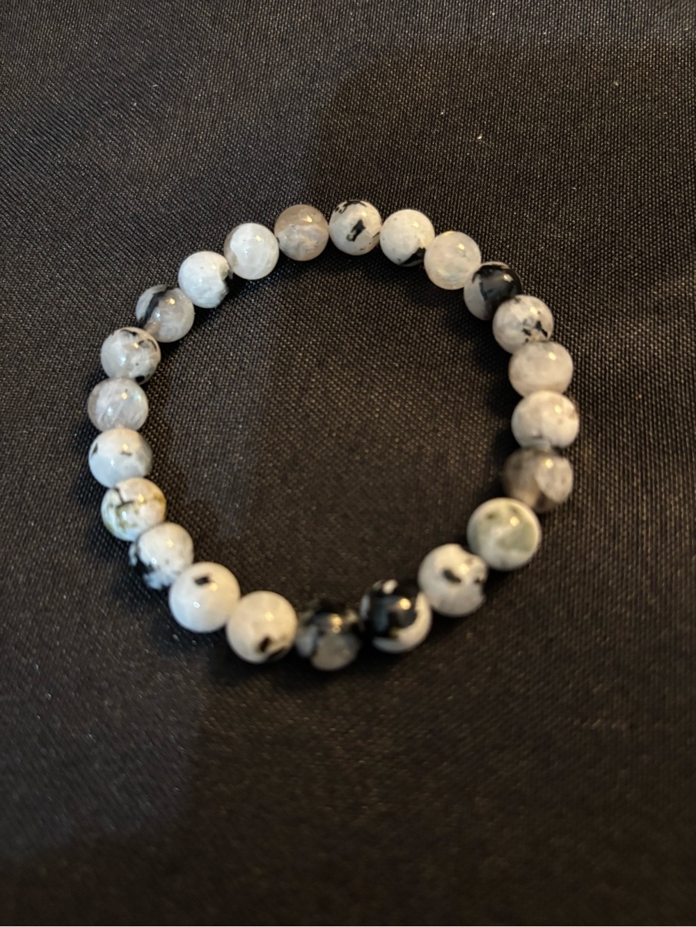 Rainbow Moonstone White and Black Beaded Stretch Bracelet - Women Jewelry
